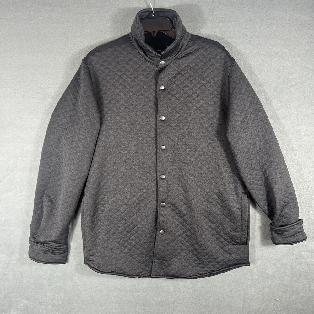 Cremieux Classics Men's L Large Quilted Snap Front Stand Collar Jacket Dark Gray